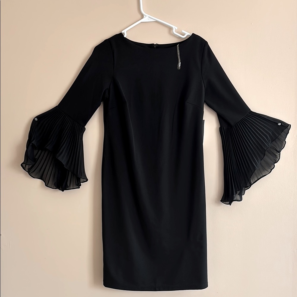 Shelby & Palmer Black Ruffled Bell Sleeve Sheath Dress - Picture 3 of 11